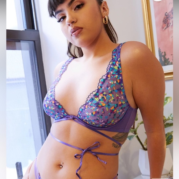 Savage X Fenty Other - Savage X Fenty Steamy Floral Purple Royale Romance in Bloom Unlined Lace Bra